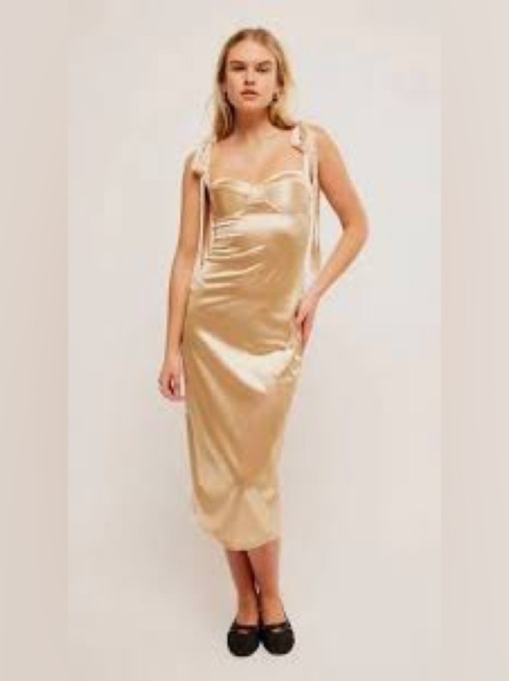 Free People Casino Got Glam Tie Strap Gold Satin Midi Dress